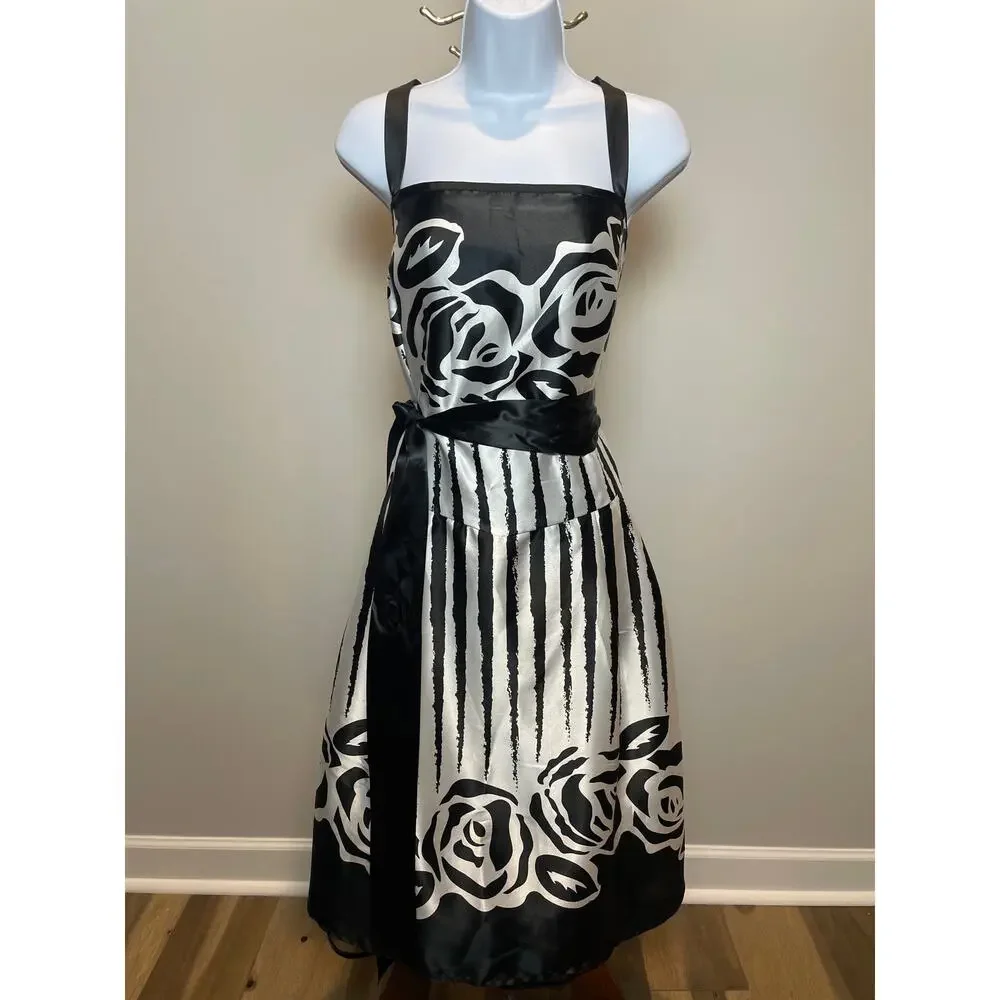Dressbarn Women’s Collection 22W White Satin Dress Black Floral Design- NWT